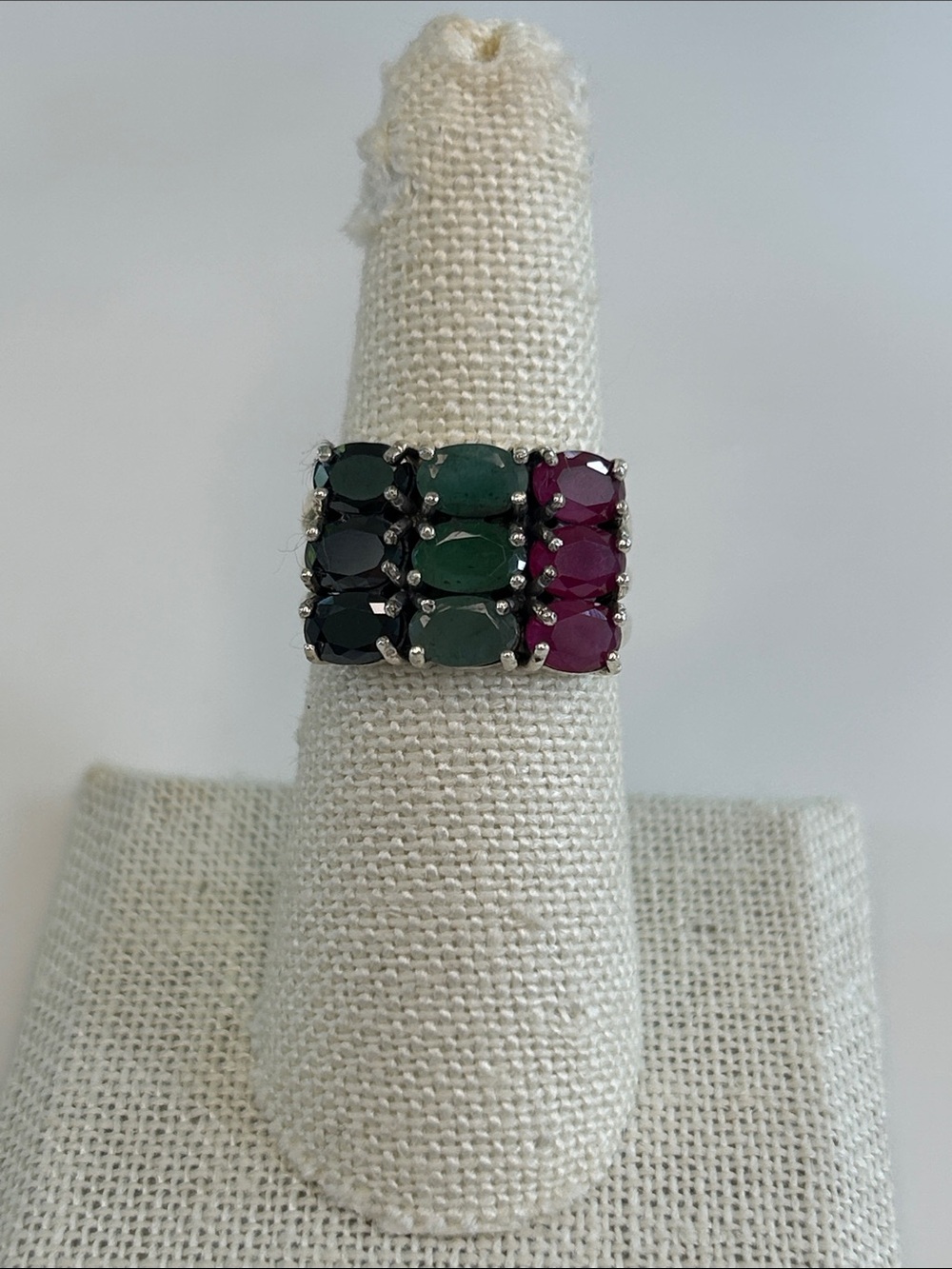 Sterling Silver Ruby Emerald Sapphire Multi-Gemstone Band Ring Size 6.75